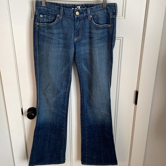 𝅺7 for all man kind “A” pocket jeans bootcut designer y2k sz 28 medium wash - Picture 2 of 7